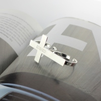 Two-finger Cross Ring Engraved Custom Name Sterling Silver