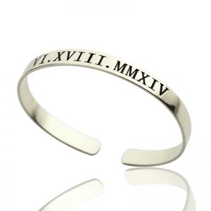 Valentine's Roman Numeral Date Cuff Bracelet Gifts for Her