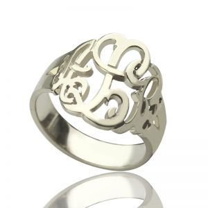 Personalized Hand Drawing Monogrammed Ring Silver