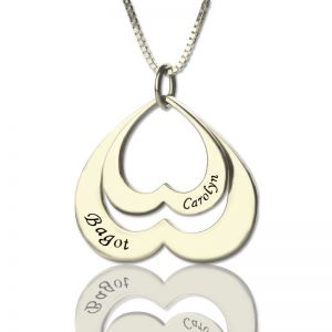 Double Heart Pendant With Names For Her Sterling Silver