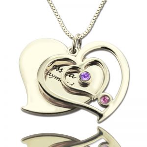 Personalized Couple's Birthstone Heart Name Necklace