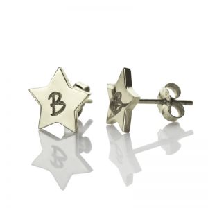 Personalized Star Stud Initial Earrings In Silver