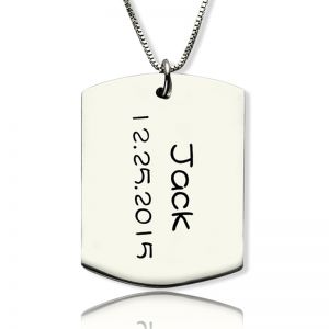 Personalized Dog Tag Pendant with Name and Birth Date Silver