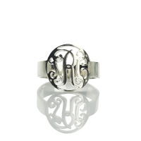 Circle Name Initial Monogrammed Ring Silver -0.59"