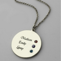 Grandma's Disc 3 Birthstones & Names Necklace