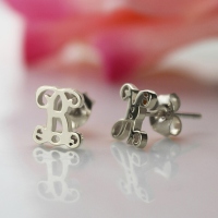 Personalized Single Initial Monogram Stud Earrings Sterling Silver