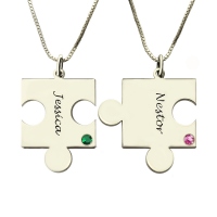 Engraved Puzzle Love Name Necklace for Couples Silver