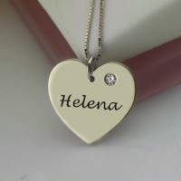 Sterling Silver Simple Heart Name Necklace with Birthstone