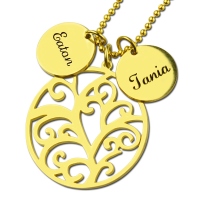 Family Tree Necklace With Disc Name Charm For Mom