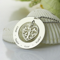 Grandmother's Heart Family Tree Necklace Sterling Silver