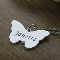 Personalized Charming Butterfly Pendant Name Necklace Silver