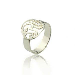 Circle Name Initial Monogrammed Ring Silver -0.59