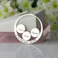 Personalized Circle Family Names Pendant For Mom Silver