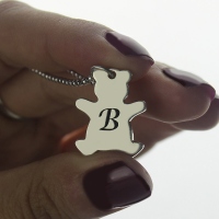 Personalized Teddy Bear Initial Necklace Sterling Silver