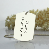 Personalized Dog Tag Pendant with Name and Birth Date Silver