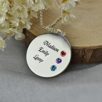 Grandma's Disc 3 Birthstones & Names Necklace