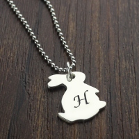 Personalized Rabbit Initial Charm Pendant Sterling Silver