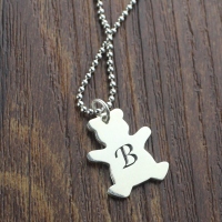 Personalized Teddy Bear Initial Necklace Sterling Silver