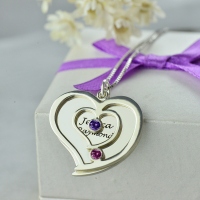 Personalized Couple's Birthstone Heart Name Necklace