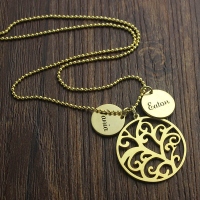 Family Tree Necklace With Disc Name Charm For Mom