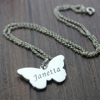 Personalized Charming Butterfly Pendant Name Necklace Silver