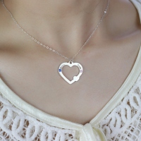 Double Name Open Heart Necklace with Birthstone Sterling Silver