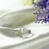 Circle Name Initial Monogrammed Ring Silver -0.59"