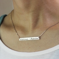 Couple Bar Necklace Engraved Names Sterling Silver