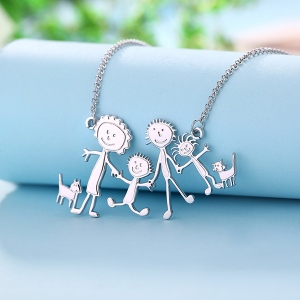 Personalized Engraved Children Art Drawing Necklace Doodle Necklace