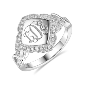 Custom Flower Design CZ Initial Monogram Ring