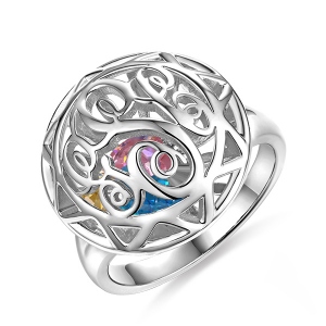 Monogram Cage Ring With Heart Birthstones In Silver