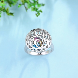 Monogram Cage Ring With Heart Birthstones In Silver